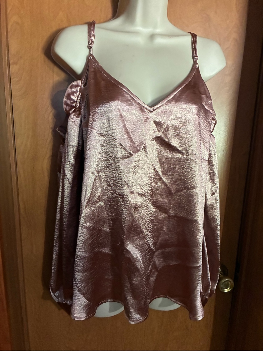 Satin V-Neck Cold-Shoulder Cami Top - Rose